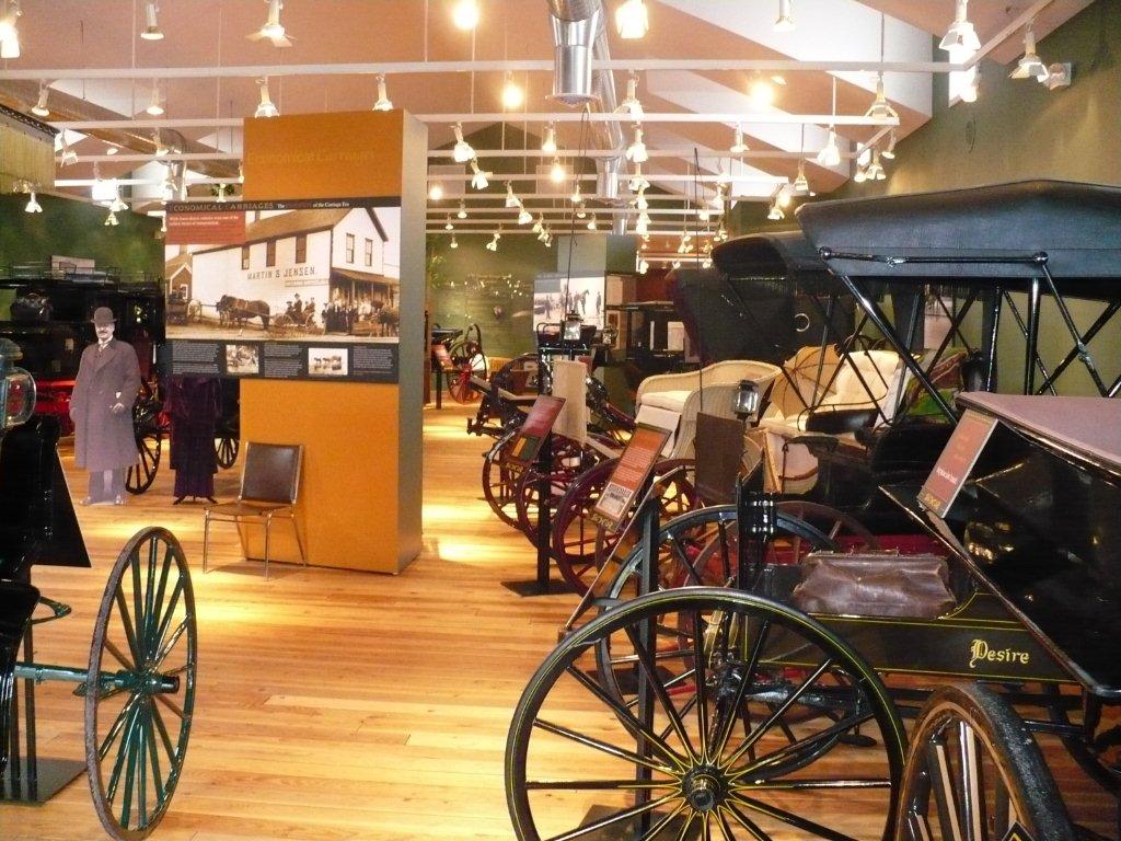 Today, there are many incredible horse drawn vehicles at the museum.  In addition, other museum exhibits include a 1890 schoolhouse, a wheelwright/blacksmith shop, an educational transportation timeline, period clothing, artifacts, pictures and, of course, a unique gift shop.