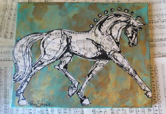 Dressage! 11 x 14 mixed media collage on canvas.