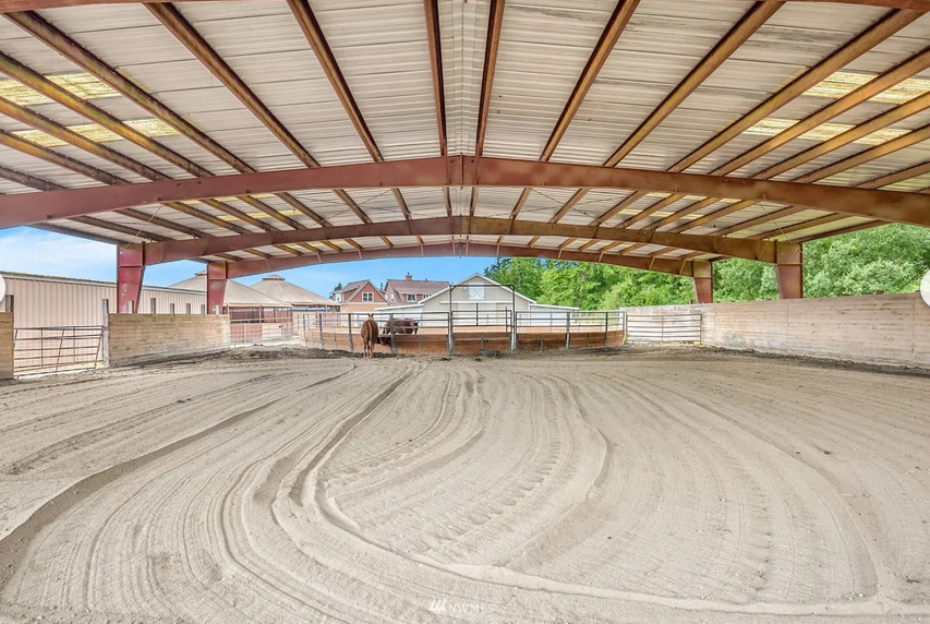 Equestrian exercise spaces include 83’x100’ covered arena w/ sand footing   additional 50’ uncovered, covered round pens.